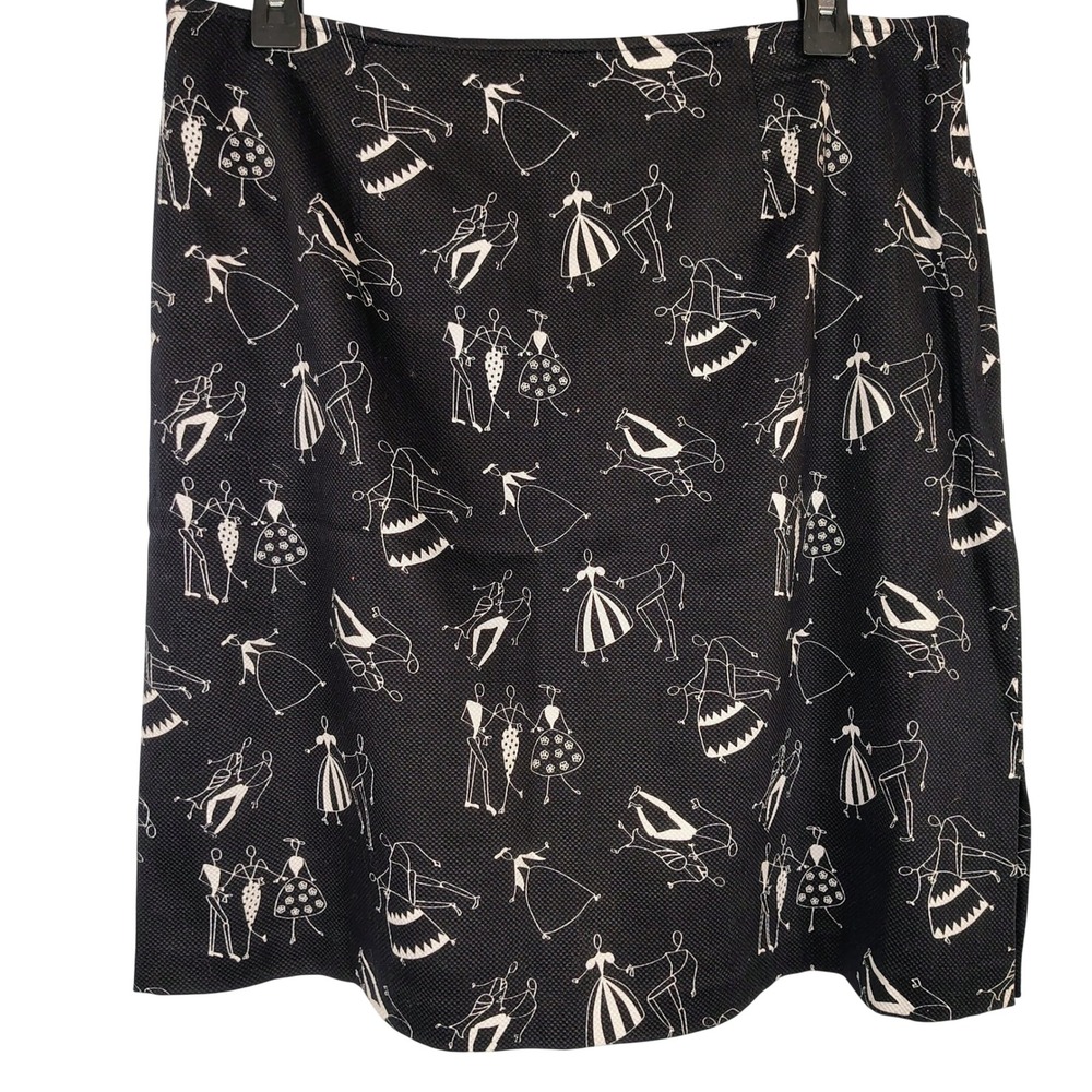 Madison Studio Black White Dancing Figures Novelty Print Skirt Size 14